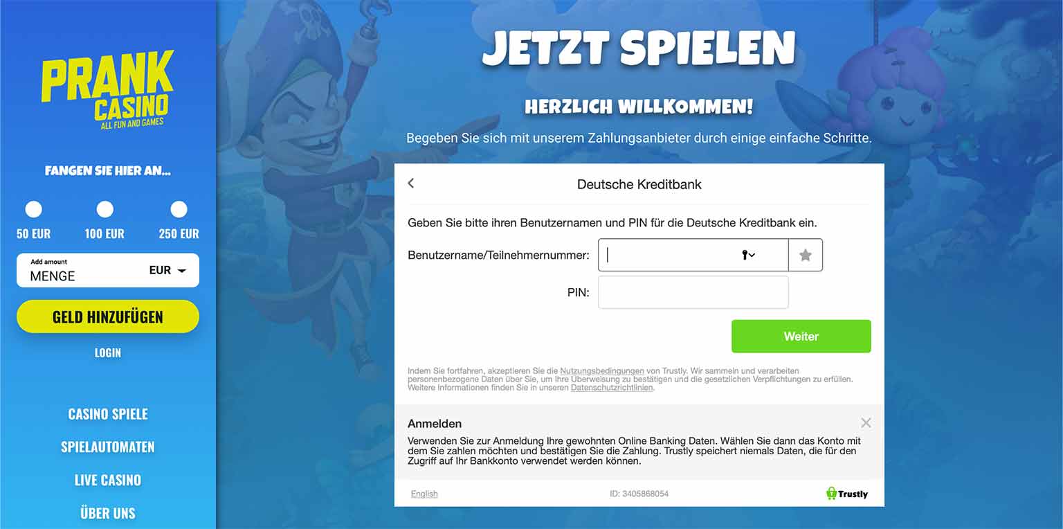 Einzahlen im Prank Casino
