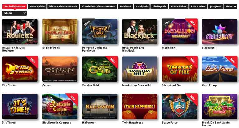 Spieleauswahl im Royal Panda Casino