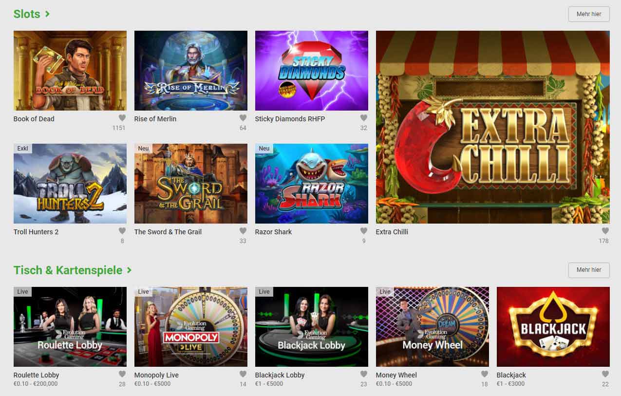 Spiele im Unibet Casino