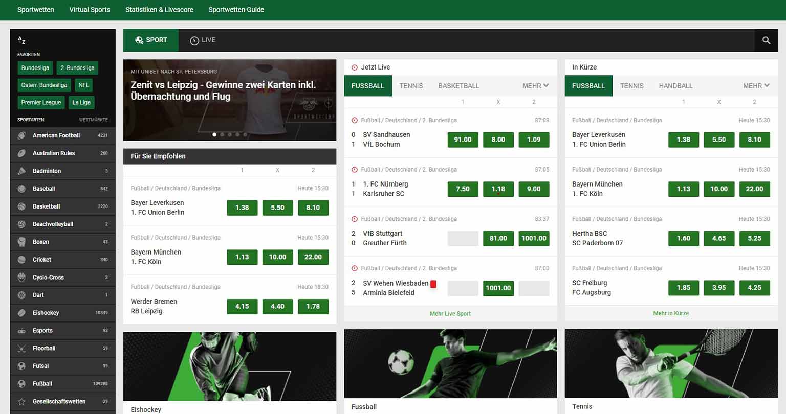 Sportangebot von Unibet