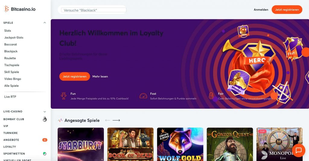 Bitcasino.io Homepage