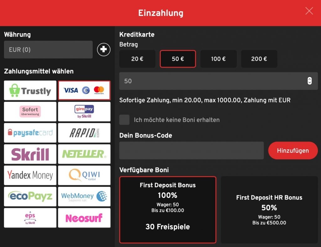 N1 Casino Zahlungsmethoden