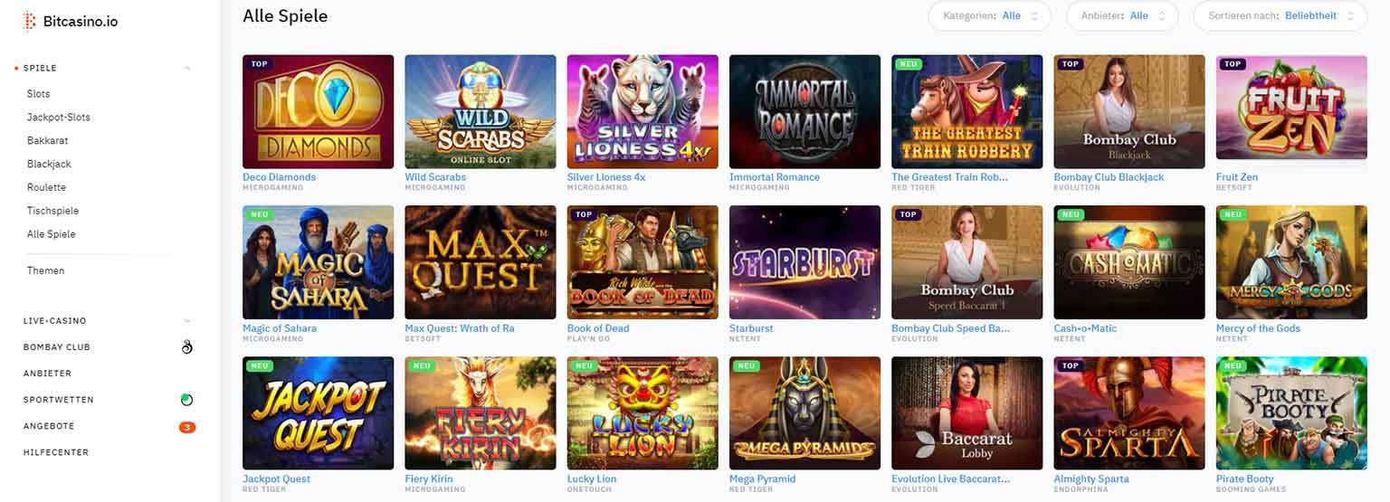 Bitcasino.io Casino Spiele