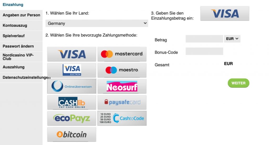 Nordicasino Zahlungen