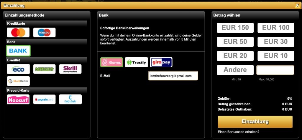 Videoslots Zahlungsarten