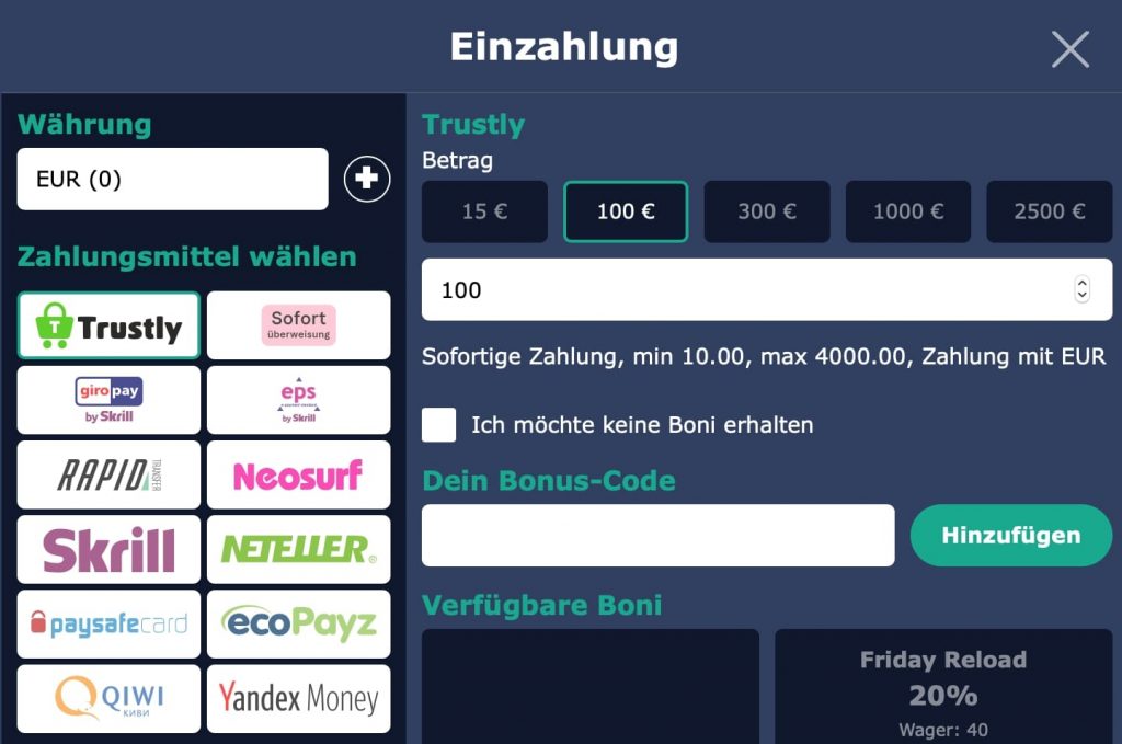 Zahlungsmethoden Live.casino