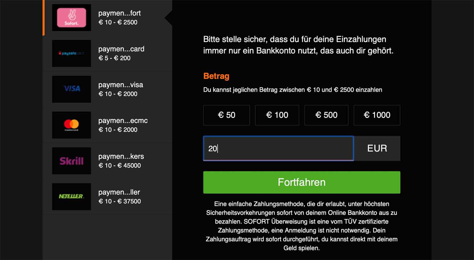 Casino Winner Zahlungsmethoden