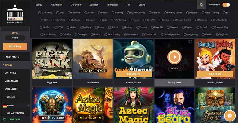 Darstellung der Das Ist Casino Spiele