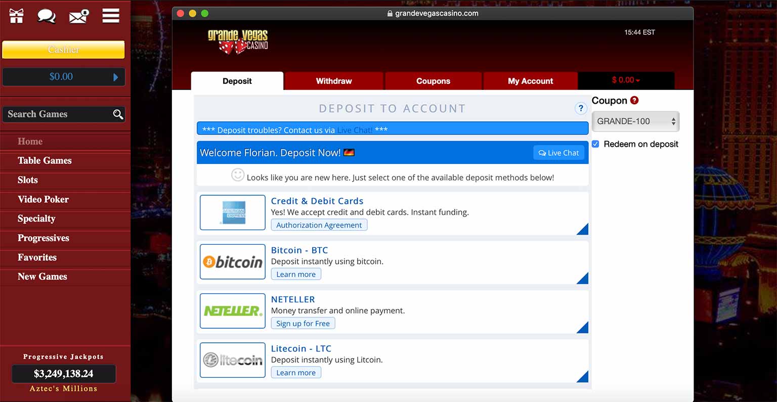 Grande Vegas Einzahlungen