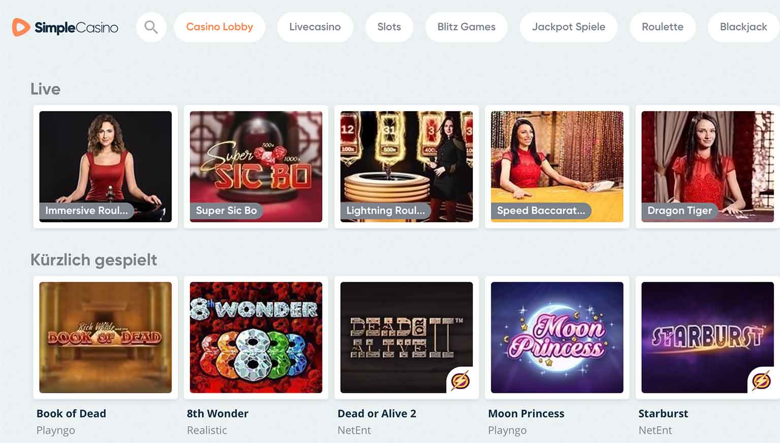 Spiele im SimpleCasino