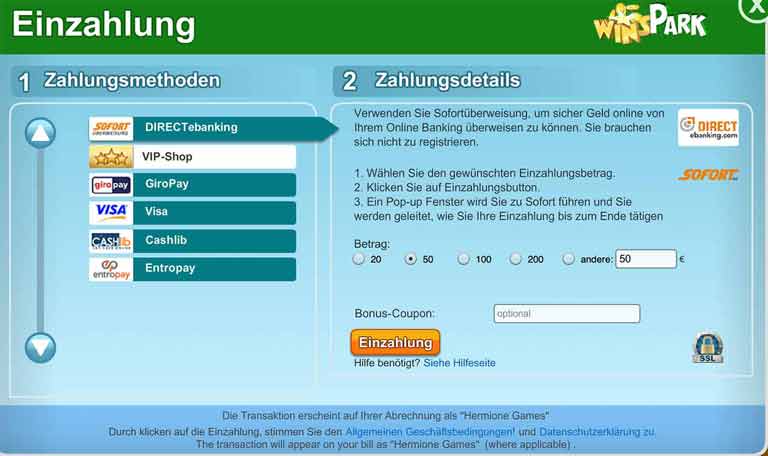 winspark casino zahlungsmethoden