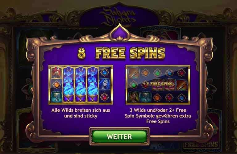 sahara nights slot free spins feature