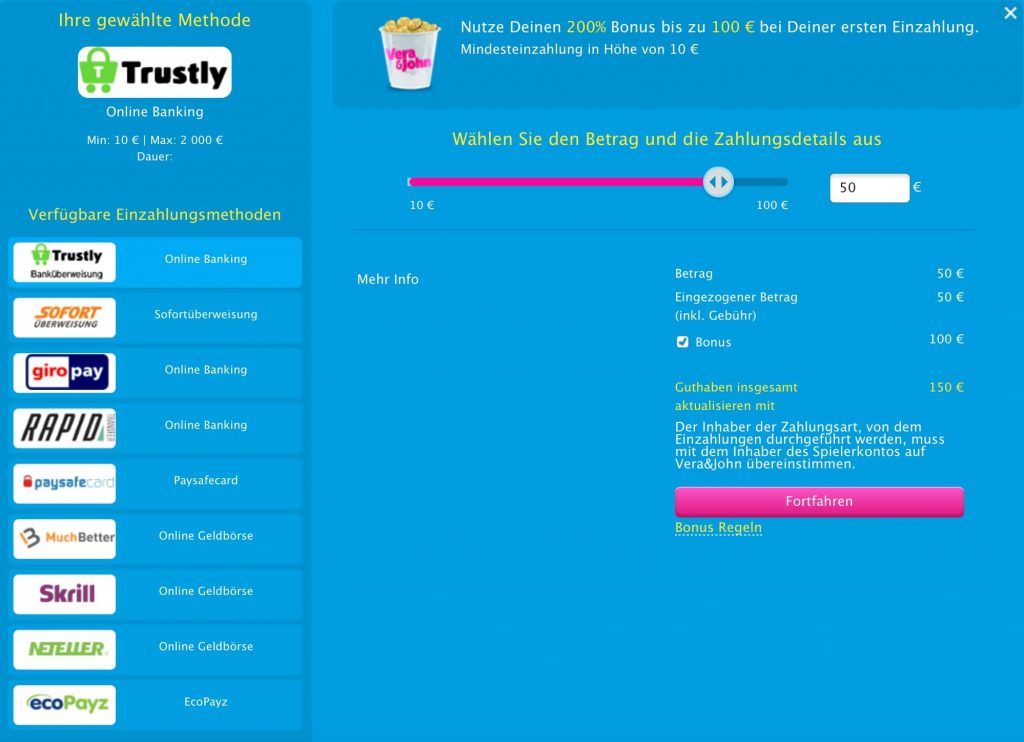 Vera John Zahlungsmethoden