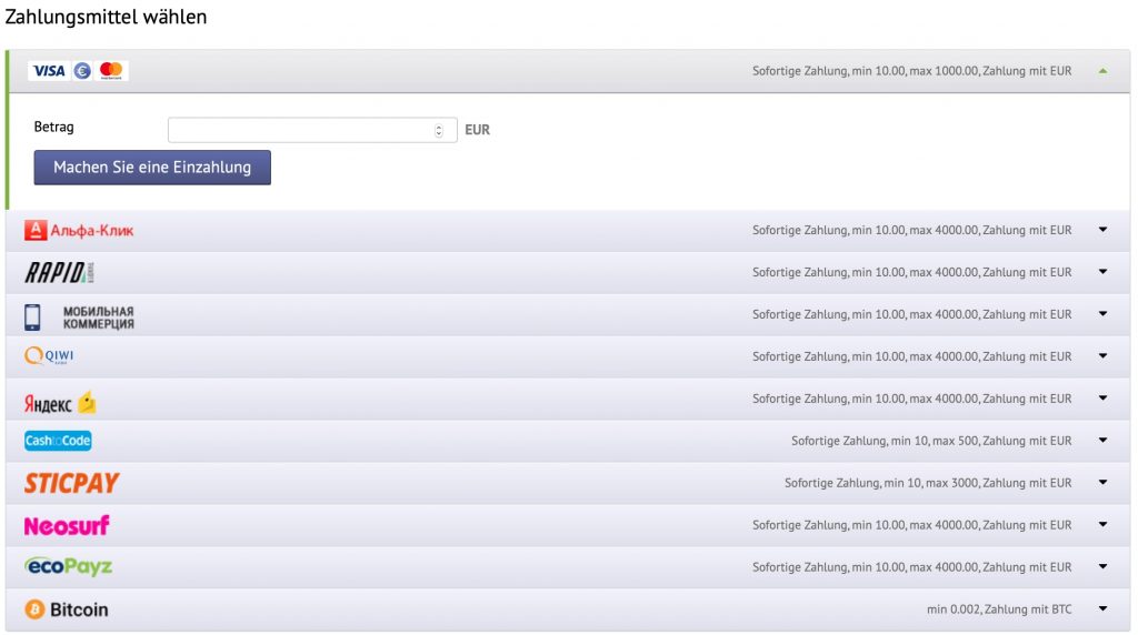 Oshi.io Zahlungsmethoden